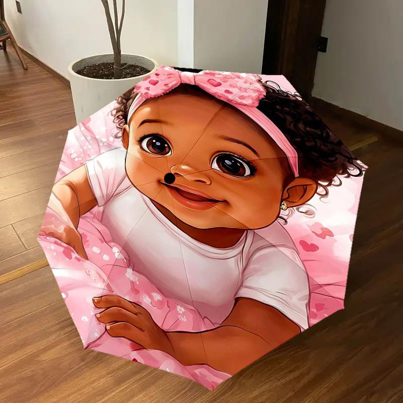1PC Pink Heart Print Umbrella-8-Rib Reinforced Portable Folding Travel Suitable for All Seasons Outdoor Daily Use  -J0402