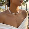 Vintage Dubbla Lager Sol Stjärna Hänge Halsband för Kvinnor Barock Imitation Pärla Lager på Lager Choker Boho Fest Vänskaps Smycken