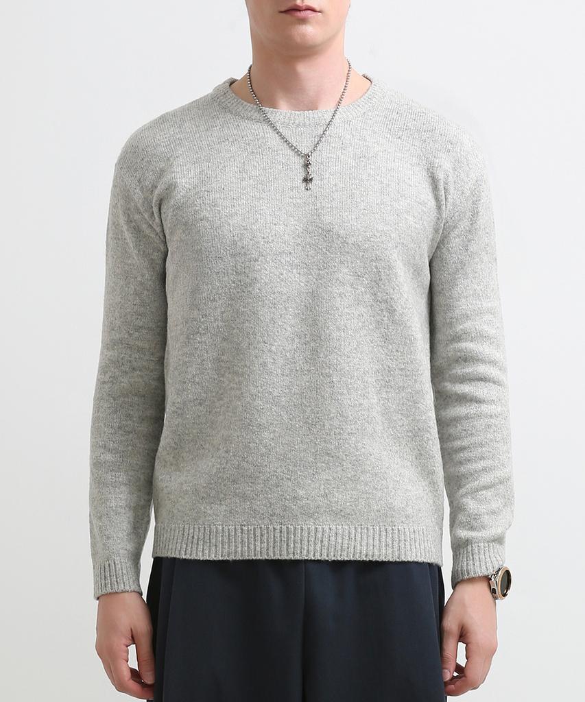 Seuteulaikeu Fine Blend Classic Crew Neck Knit (Light Grey)