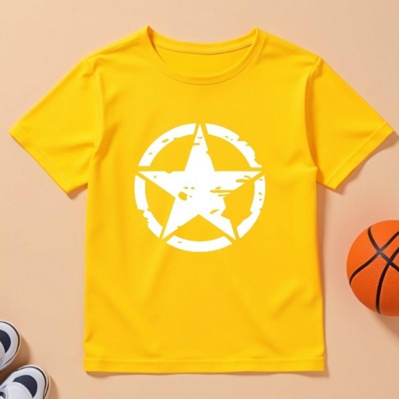 Kids Five-Pointed Star Print Crewneck Breathable Summer Short Sleeve Tee