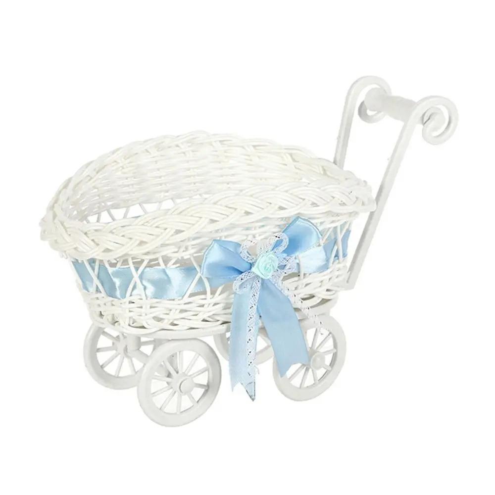 

Mini Cute Design Baby Cart Stroller Storage Basket Handmade Candy Storage Basket Home Decoration Blue Style 2