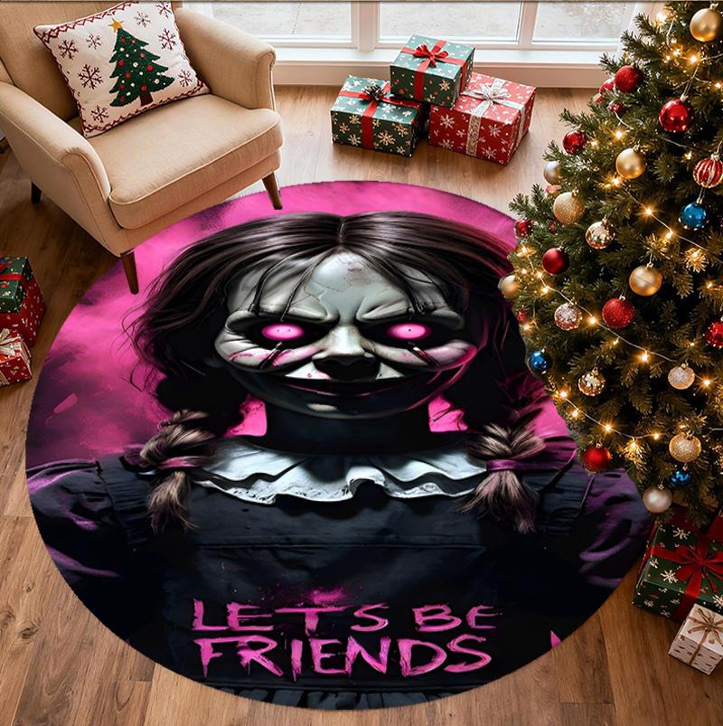 Bride of Chucky Pattern Round Rug, Indoor/Outdoor Mat, for Picnic, Gameroom, Bedroom, Office, Living Room, Home Decor Carpet, Birthday Gift