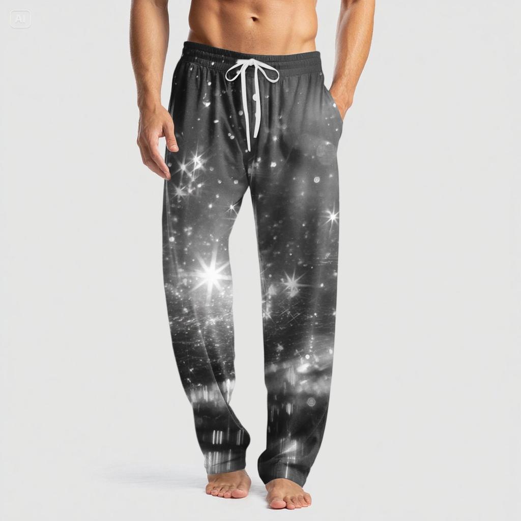 Men's Knitted Fashion Print Pocket Casual Pants Pajama Pants