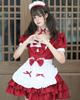 Milky Time Women's Lolita Maid Cosplay Dress, Short Sleeves, Ribbon, 4 Colors (Red)