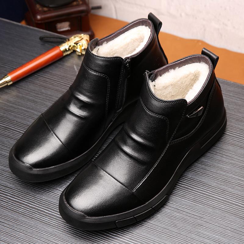 jh6 Genuine Leather Men Winter Boots Warm Plush Cold Winter Shoes Fashion Mens Ankle — фото 3