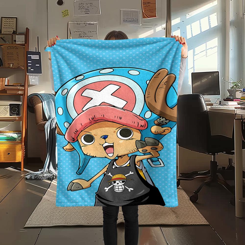 One Piece Charakter Print Flaneldecke, Hohe Qualität, Bequem für alle Jahreszeiten, Heimdekoration, Wärme und Komfort, Perfekt für Weihnachtsgeschenke