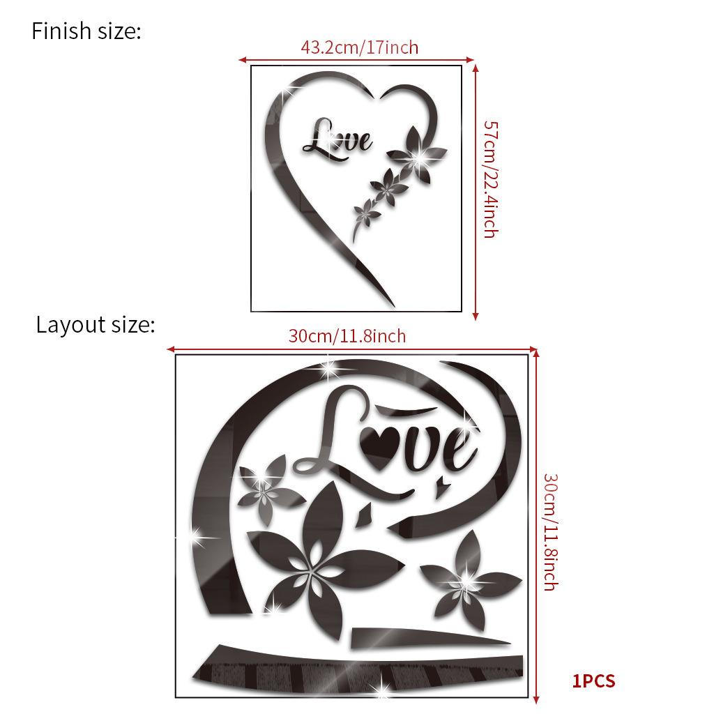LOVE Heart Mirror Wall Stickers Self Adhesive DIY Acrylic Mirror Stickers for TV Background Bedroom Wall Art Home Decoration