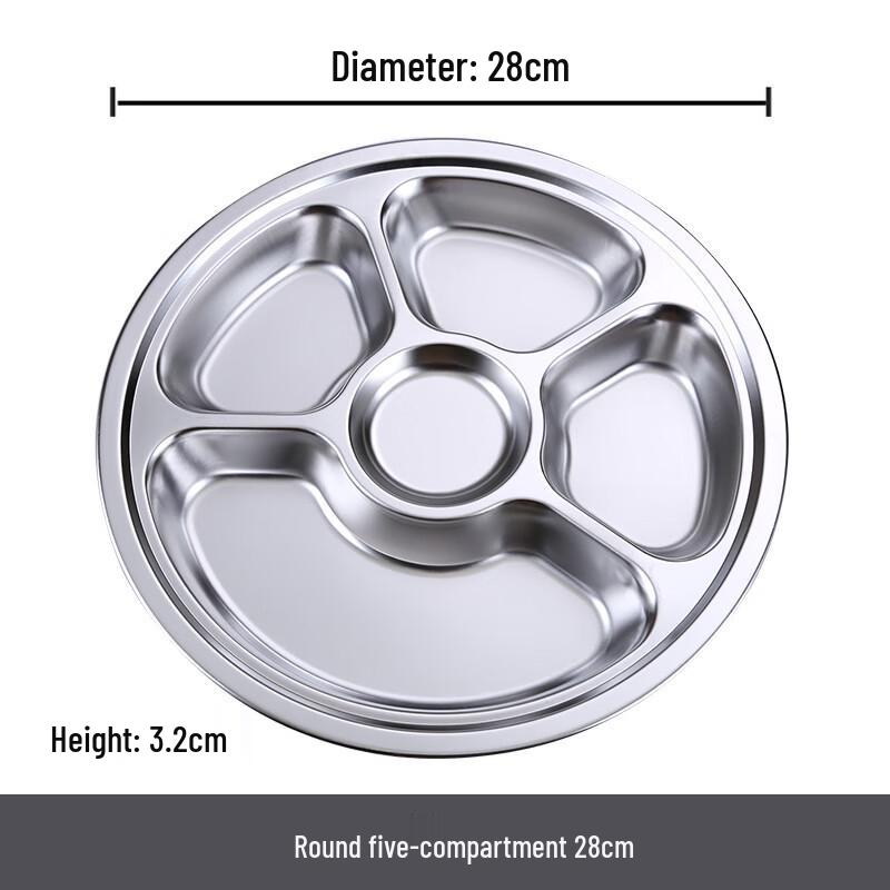 Stainless Steel 5-Compartment Round Meal Tray Set