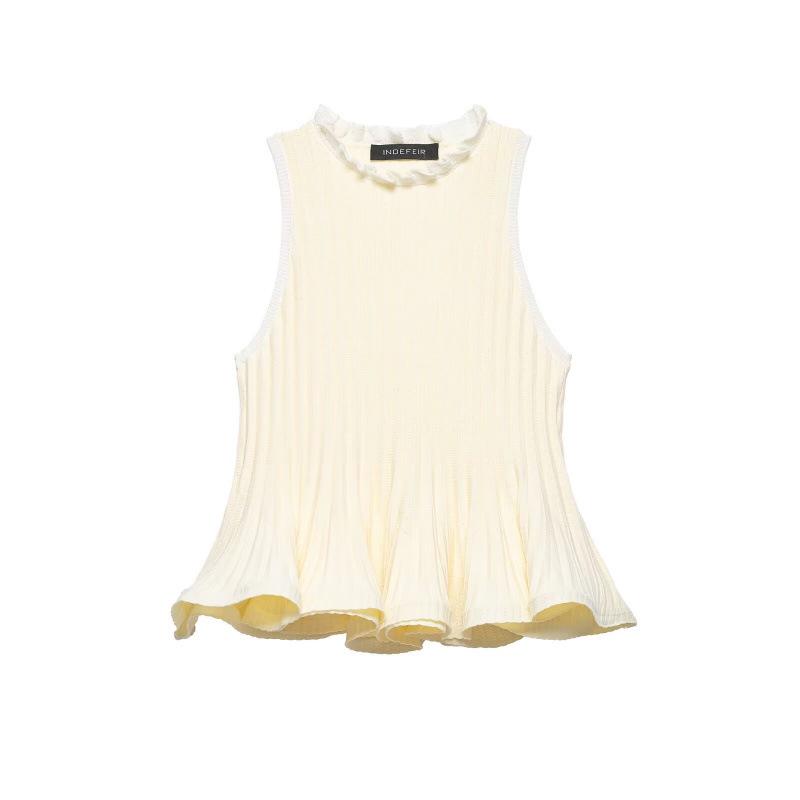 

2026 Spring Fashion Ribbed Knit Cropped Top with Skirt Hem S жёлтый