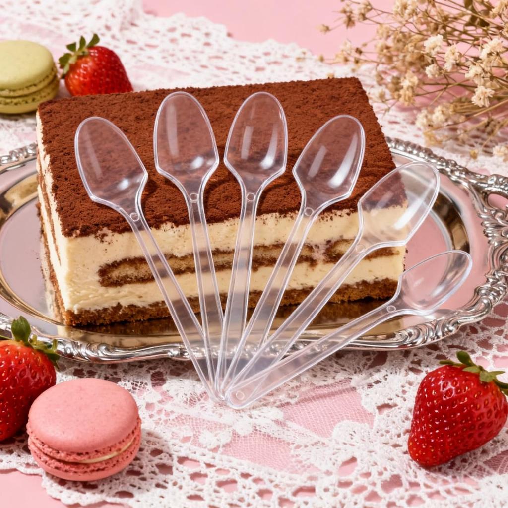 NUOLUX Disposable Plastic Spoons, 100 Pieces, 12cm, Clear, for Ice Cream and Desserts, Perfect for Tasting, Commercial Use