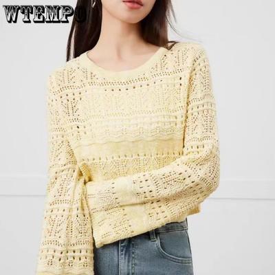 Frühlings- und Sommer-Sonnenschutz Langärmliger Dünner Strickpullover Modischer Durchbrochener Strickpullover für Damen