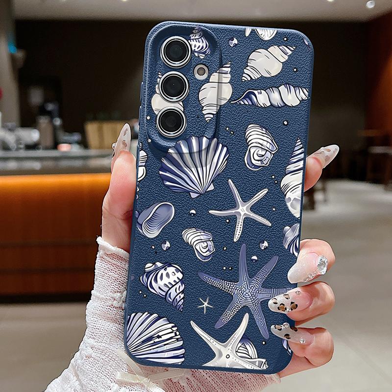 

Для Samsung S25 S24 FE S23 Ultra S22 A56 A16 A36 A55 A15 A35 Чехол Ракушка Принт Морская звезда ТПУ Кожаная текстура Мягкий Ударопрочный Тонкий Матовый Чехол для телефона Samsung S24 Ultra синий