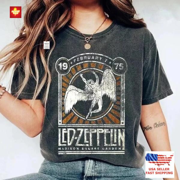 Koszulkę Led Zeppelin, Vintage Koszulka Koncertowa Zespołu Rockowego Led Zeppelin, Koszulka Unisex Muzyczna z Lat 70.