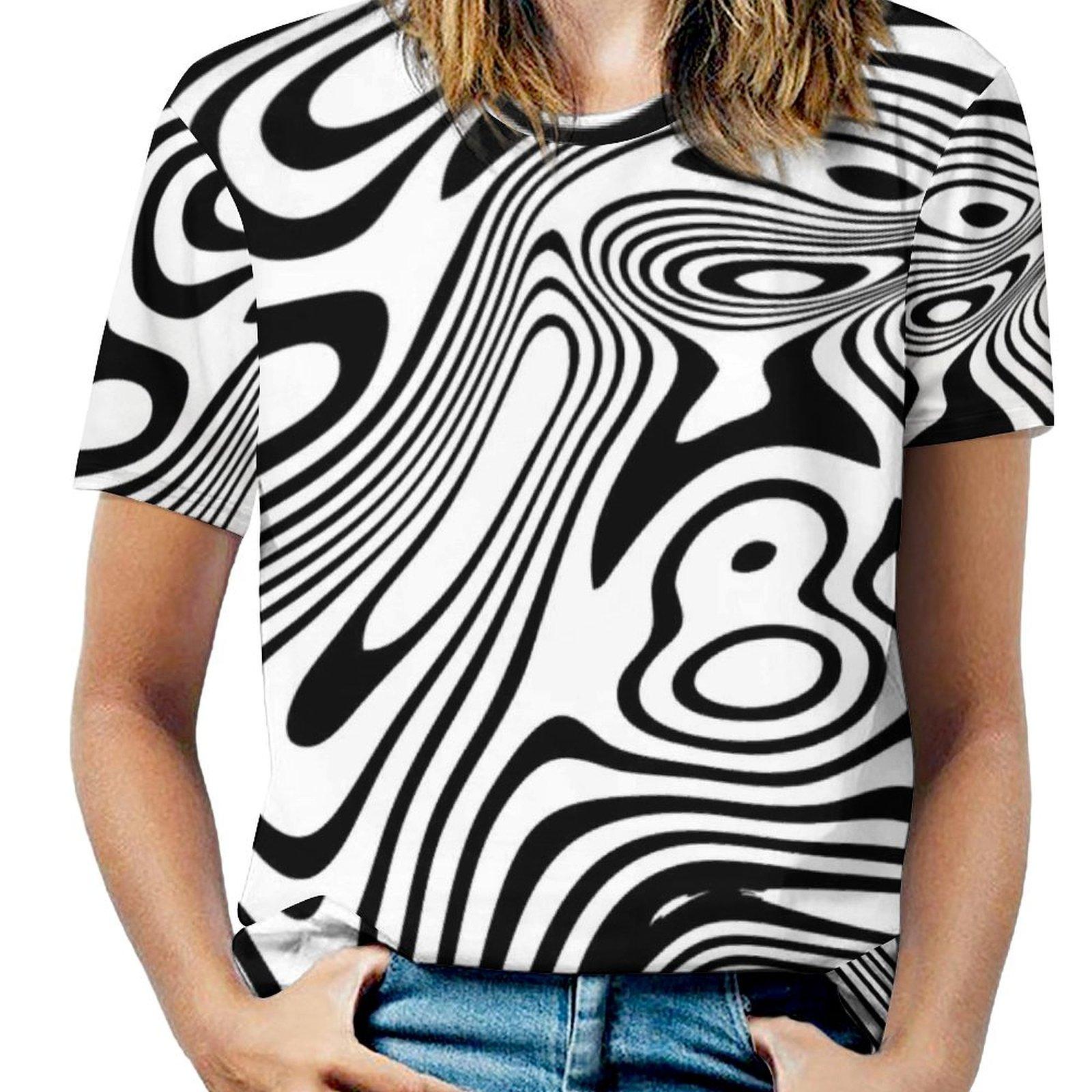 Black And White Marble T Shirt Visual Contrast Stripe Abstract Vintage T Shirts Short Sleeve Streetwear Tshirt Beach Tees M