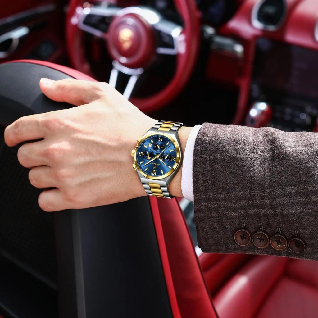 Luxury Man Quartz Watch Waterproof Luminous Date Chronograph Stainless Steel Men's Watches Relogio Masculino