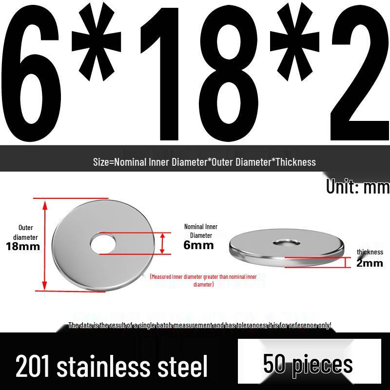 201 Stainless Steel Flat Washer Shim, GB97, Sizes M3 to M30