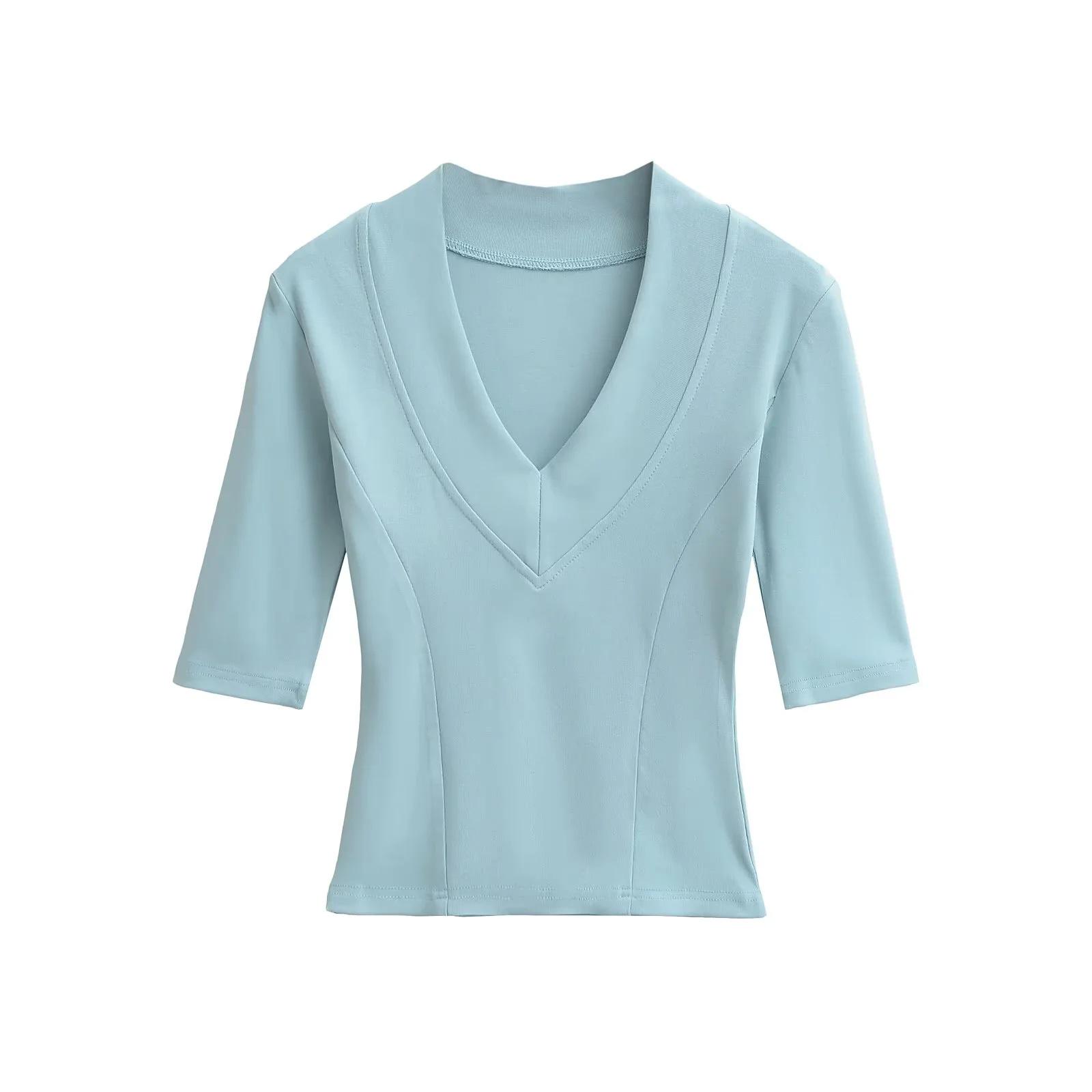 

Женская футболка с глубоким V-образным вырезом, рукавом семь восьмых, облегающего кроя, в стиле пэчворк Small (85-95 jin)