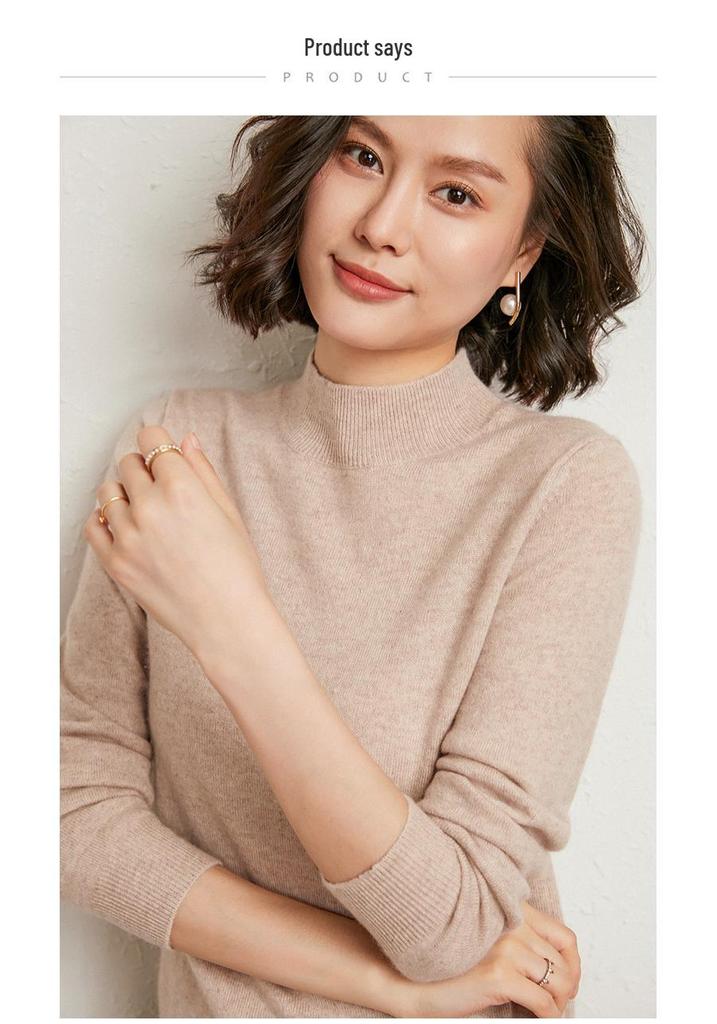2023 Autumn-Winter Women's Slim-Fit Knit Sweater: Loose Outerwear, Half-High Neck, Thick Inner Layer.