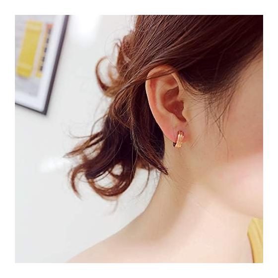 Rockyu Earrings, Women's, Adults, Pink Gold, Titanium Ring Earrings, Simple Design, Hoop Earrings, Hypoallergenic To Metal, 18K Earrings, Binaural