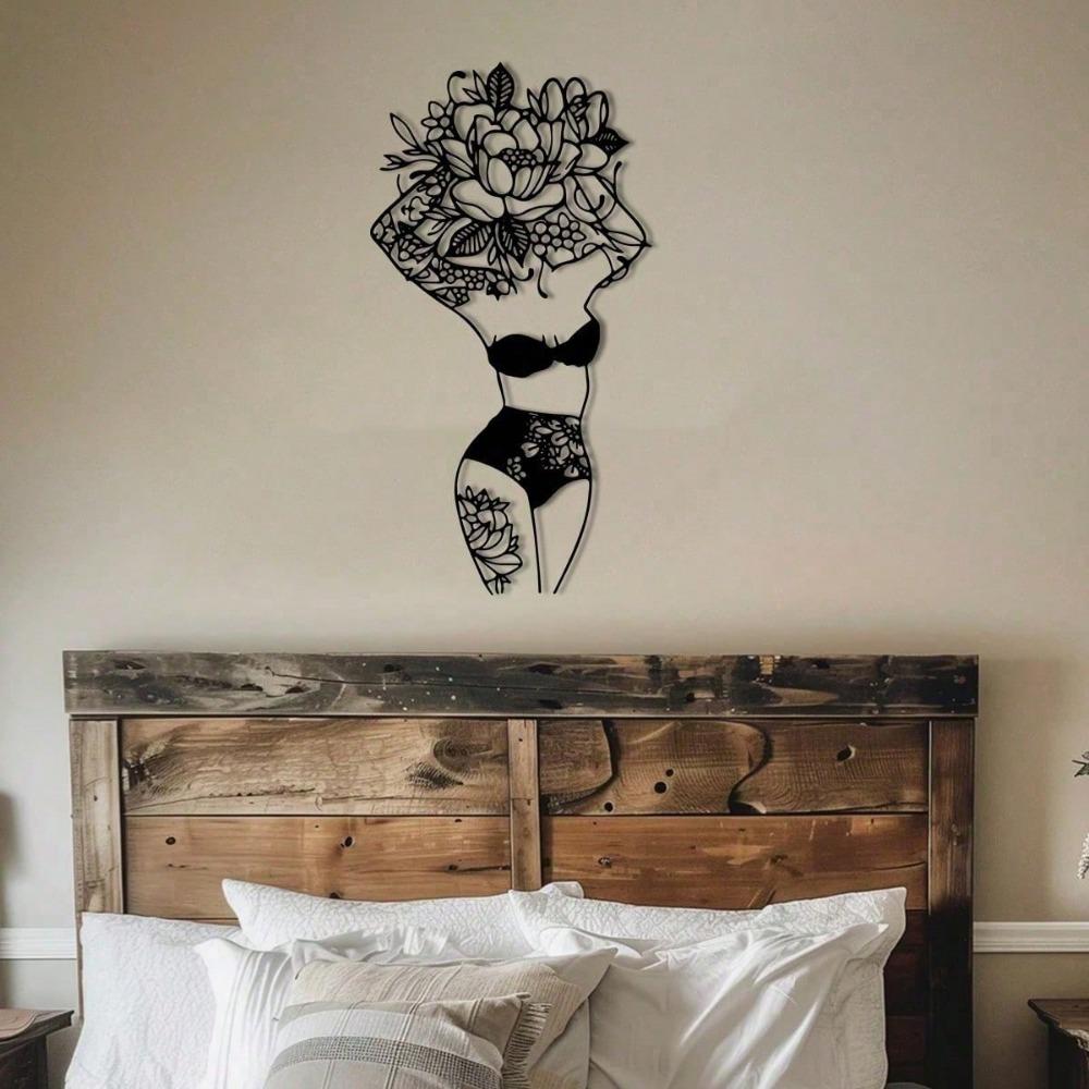 Florale Wandkunst aus Metall mit weiblichem Körper – Abstraktes lineares Figurendekor für Schlafzimmer und Badezimmer, minimalistisches Geschenkset für Zuhause, geeignet für moderne Wohndekoration