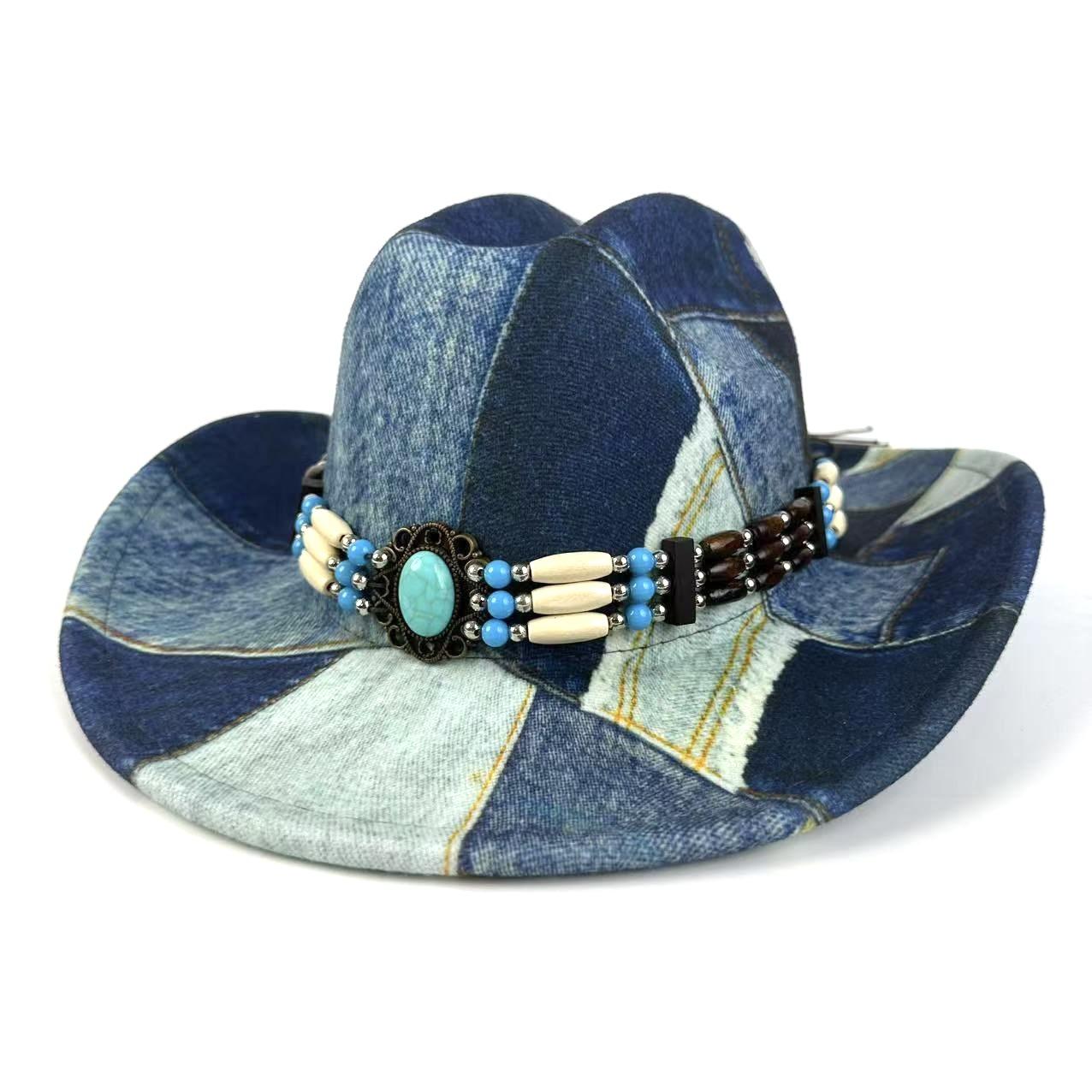 

Mountaineering Top Hat Western Cowboy Hat Retro Retro Color Matching Peach Heart Top Jazz Hat M（56-58cm） темно-синього кольору