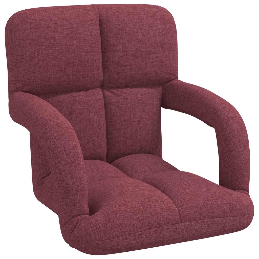 Adjustable Floor Chair with Armrests 5 Position Adjustable Wine Red Fabric