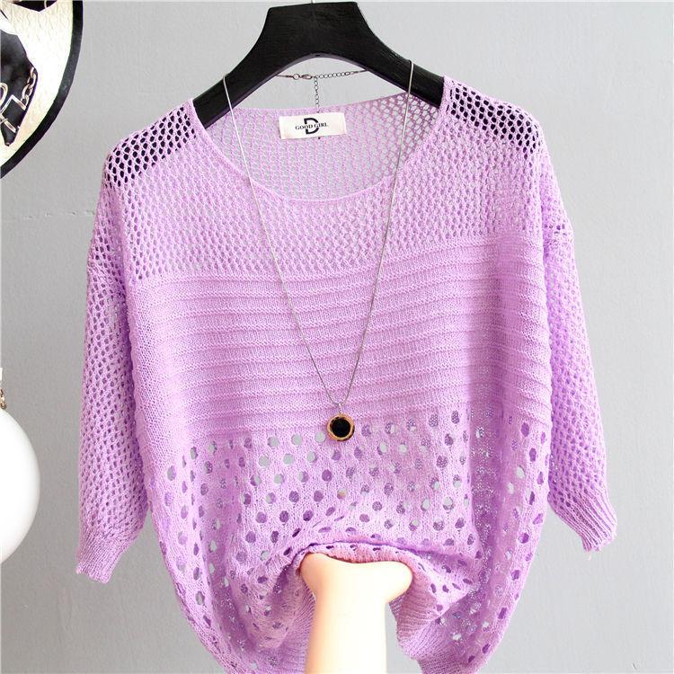 Summer Women's Hollow Knitted Sweater Pullover Thin Loose Hollow Top Women's Sun Protection Shirt Women