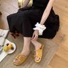 Korean Silver Slippers Women's Summer Wear New French Retro One-word Sandals Holiday Seaside Beach Flat Sandals