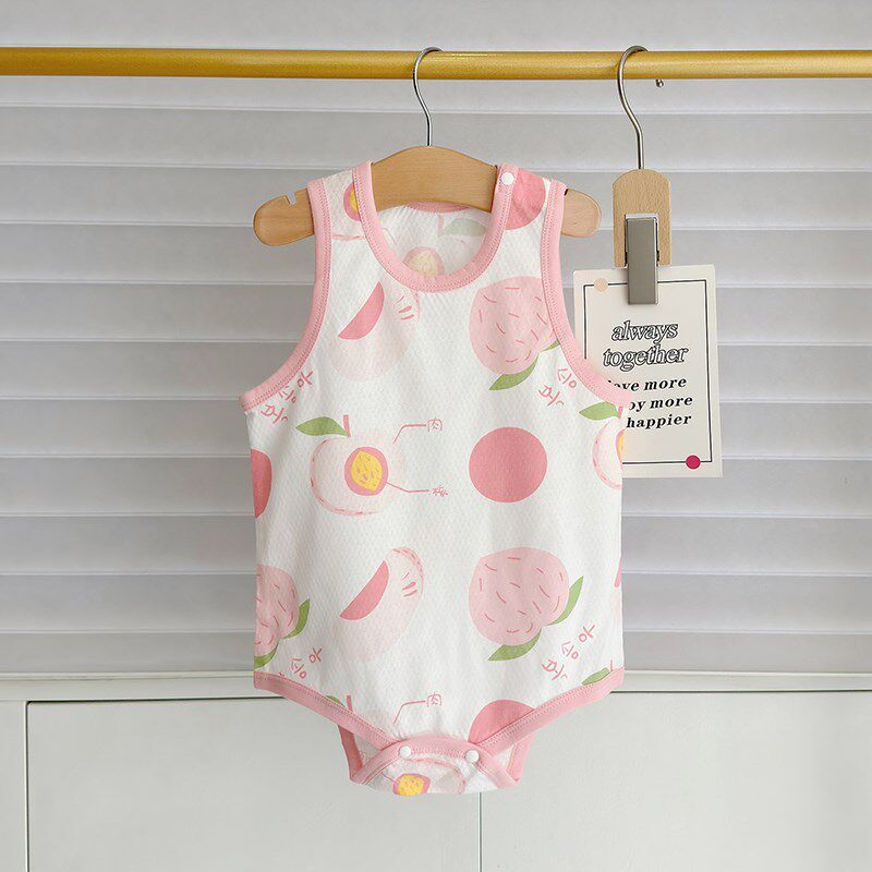 Baby Girl Romper with Suspenders, Newborn Summer Pure Cotton One-Piece Crawling Outfit, Thin Outerwear for Boys and Girls