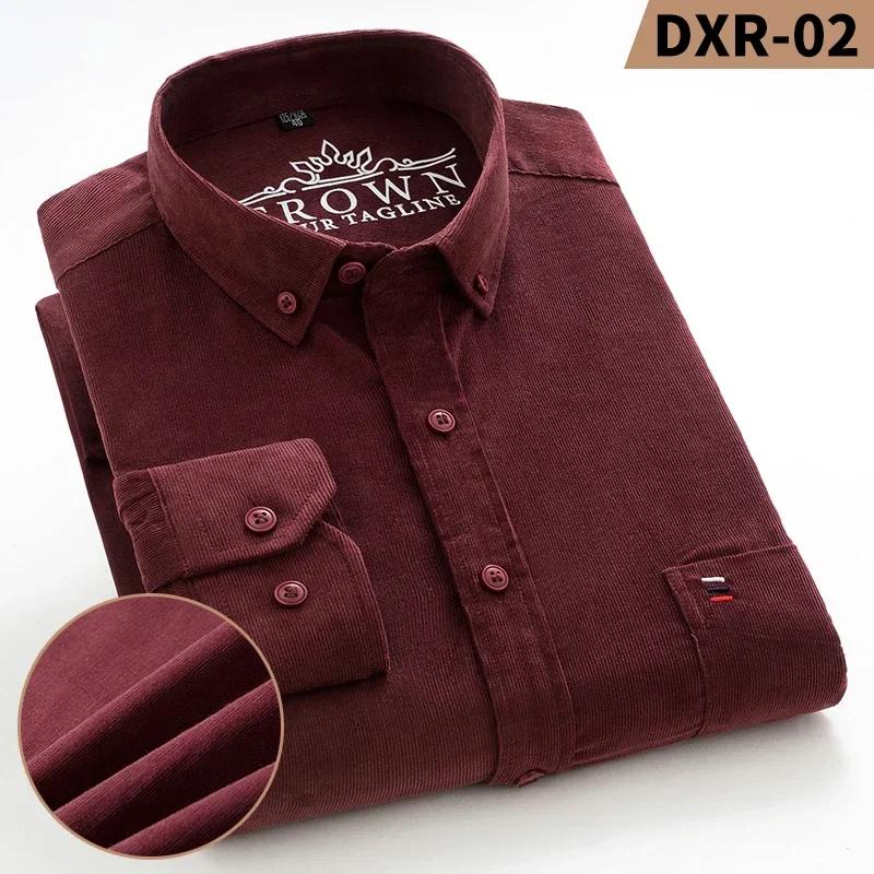 Plus size 7XL 100%Cotton corduroy long-sleeve shirts for men slim fit formal plain shirt soft casual elegant brushed clothes