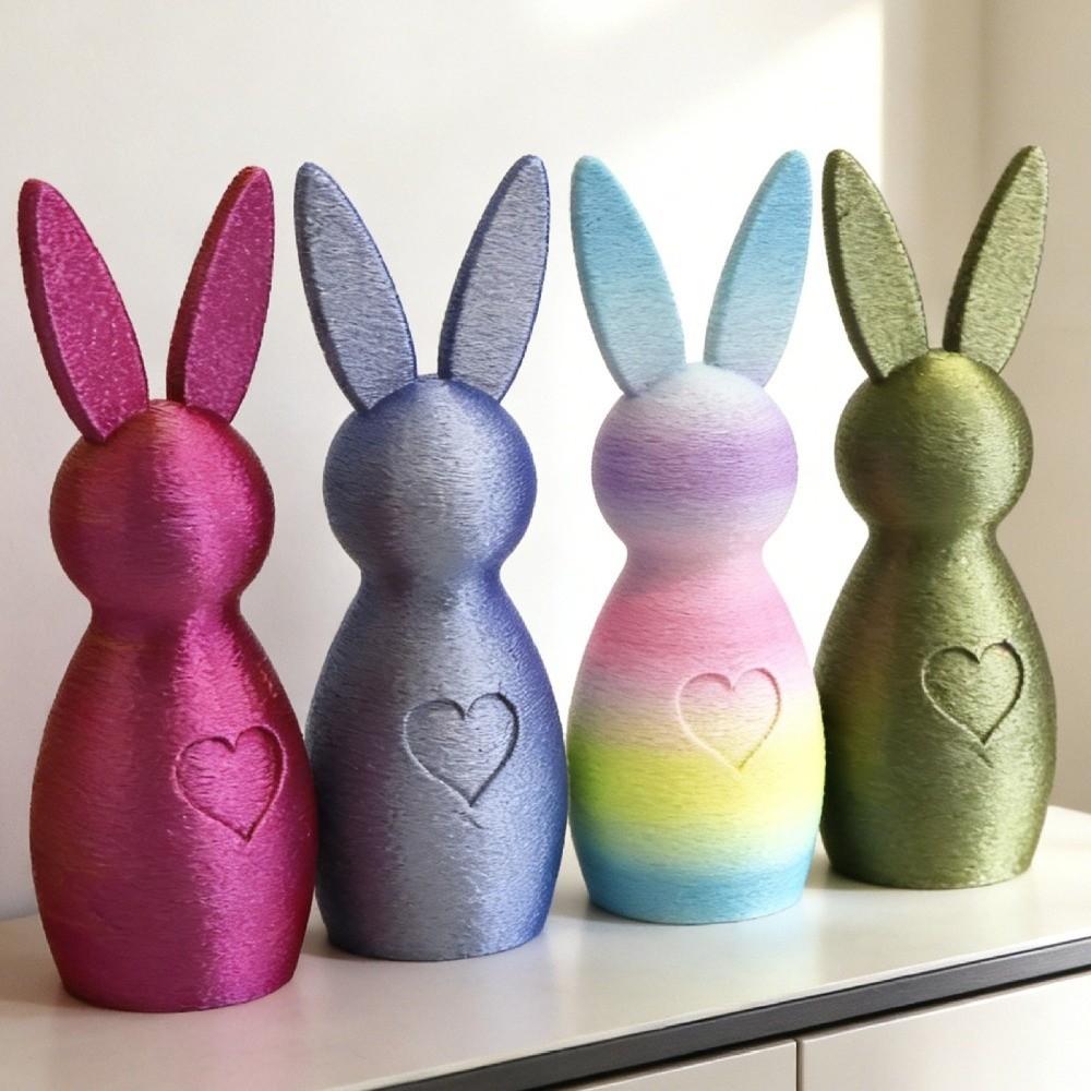 Cute 3D Printed Rabbit Ornament Colorful Heart-Shaped Easter Bunny Ornament Cartoon Easter Bunny Figurine Easter Gifts