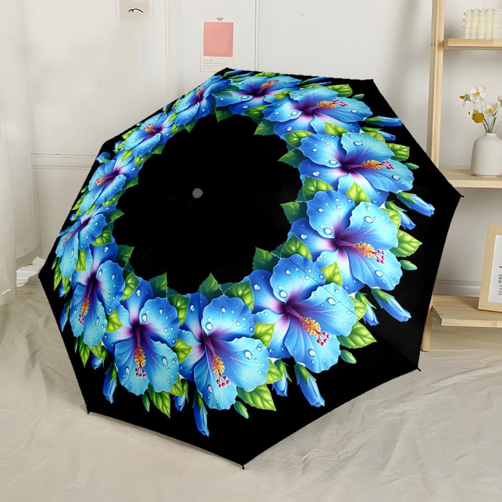 Red Rose Wreath Design Compact Travel Automatic Umbrella Folding Umbrella with 8 Ribs Lightweight All-Season Use Elegant Women's Umbrella