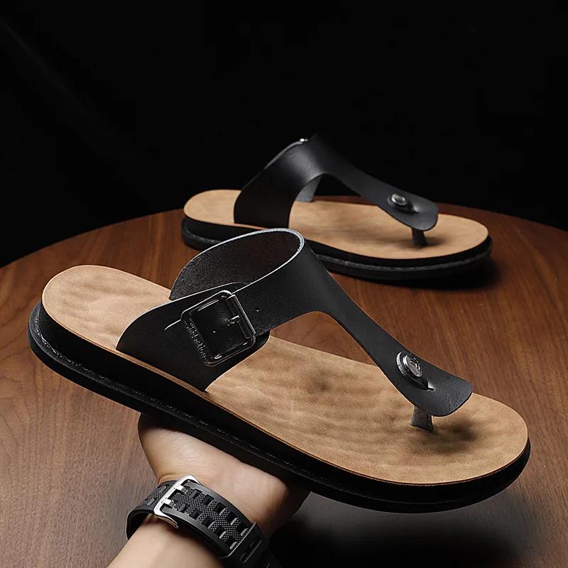 Fashion New Design Men's Sandals Summer Anti Slip Beach Shoes Handmade Male Slippers New Flip-flops Casual Outwear Men Half Drag Sandals