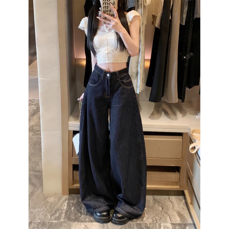 Petite American Wide Leg High Waist Jeans for Women - Washed, Loose Fit, Straight Leg, Spring/Summer.