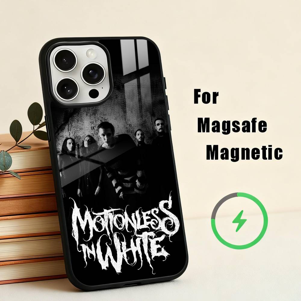Custodia per Telefono M-Motionless in W-White Band per iPhone 17,16,15,14,13,12,Plus,Pro,Max per Ricarica Wireless Magnetica Magsafe