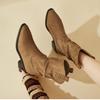 Coarse Heel Suede Pointed Western Cowboy Boots Women's 2025 Autumn and Winter New Retro Stacking Boots Fashionable Versatile Short Boots