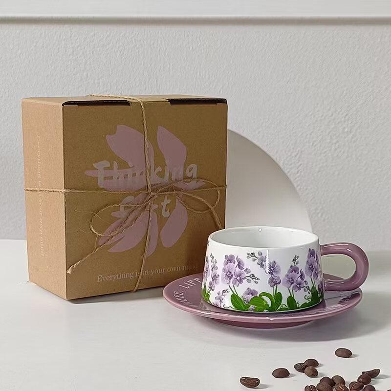 Shangqi Butterfly Orchid Ceramic Tea Cup & Saucer Set