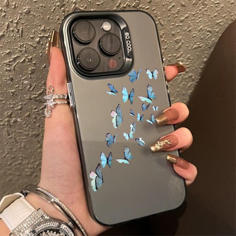 For iPhone 15 Pro 16 Plus 14 Pro Max 13 12 11 X XS XR 7 8 SE Shockproof Drawing Butterfly Lens Protect Plating Cover Case
