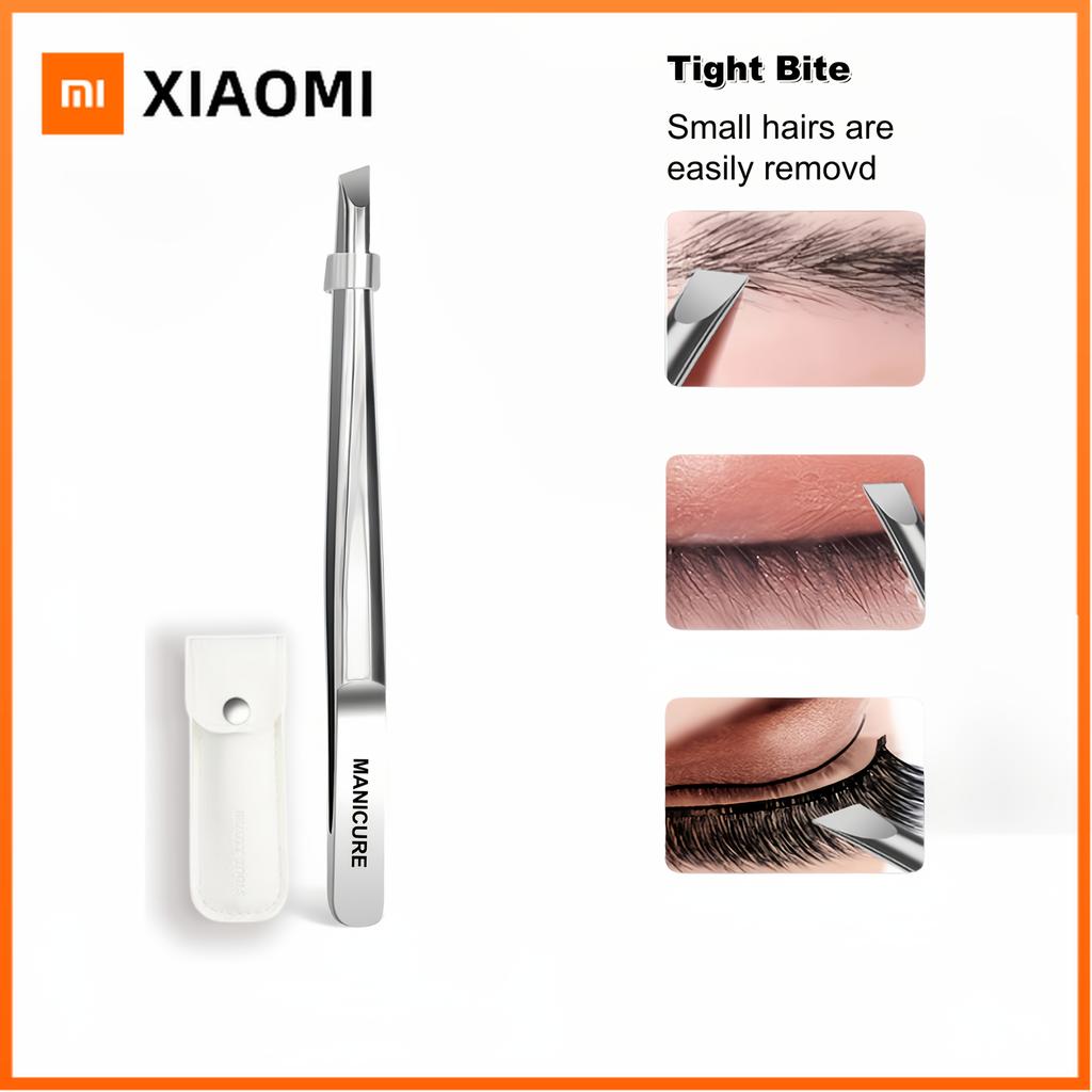 Xiaomi Stainless Steel Slant Tweezers with Non-Slip Tip - Heavy-Duty Precision for Eyebrow Grooming Eyelash Application & Trimming