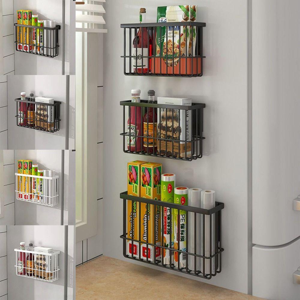 Wall Hanging Magnetic Storage Basket Refrigerator Side Storage Rack  Household Organization
