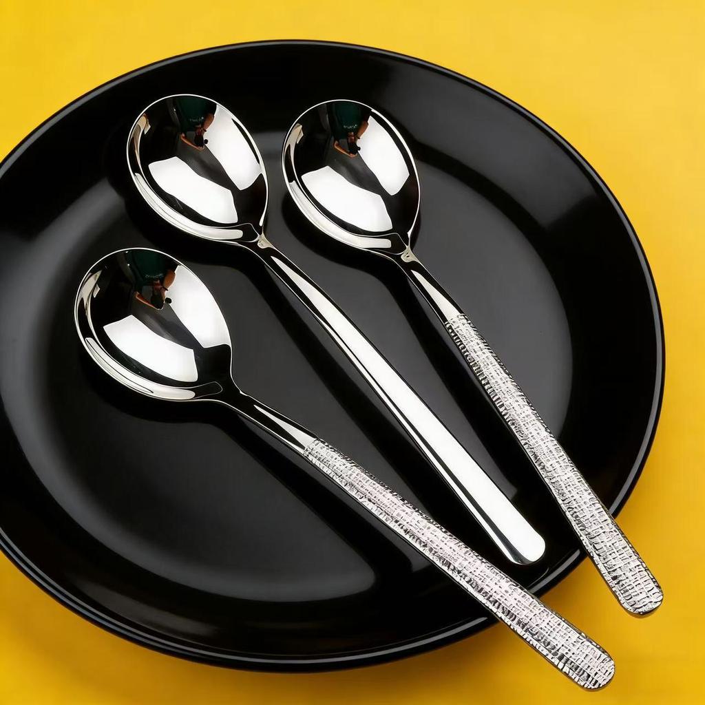 81g 304 Stainless Steel Hammered Pattern Spoon - Elegant, Thickened Long Handle, Food-Grade, High Appearance