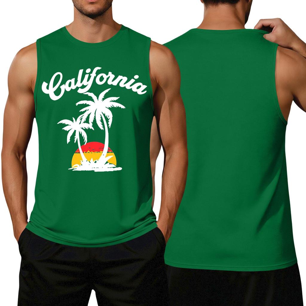Herren ärmelloses lässiges Tanktop lockere Passform Sommer Strandkleidung Palme Grafikdruck leicht Baumwollmischung Hemd