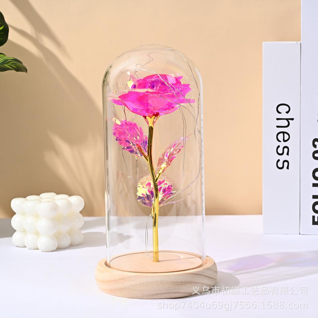 Valentine's Day Gift Glass Cover Immortal Rose Soap Flower Gold Foil Rose Light Luxury Home Decoration