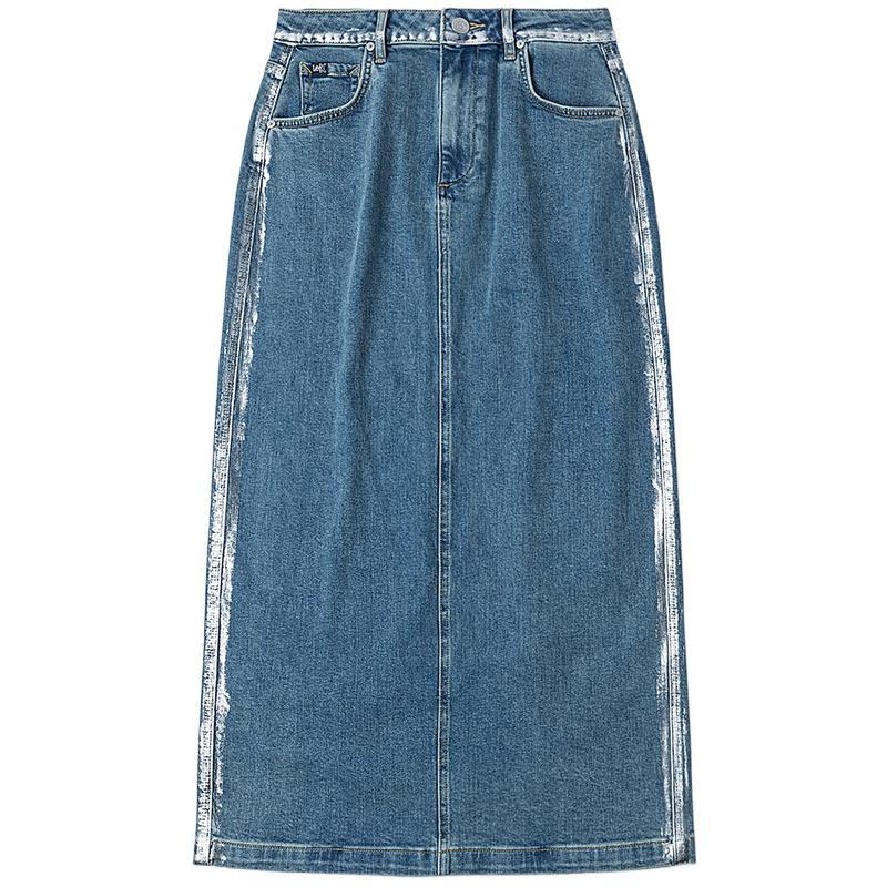 Lee Women s Light Blue Foil Effect Straight Denim Skirt L