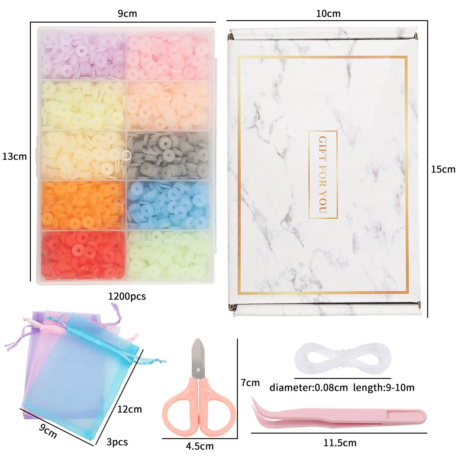 

Многоцветный 1200 шт., 13 стилей, набор глиняных бусин, плоские круглые бусины из полимерной глины, набор для изготовления ювелирных изделий с эластичным шнуром, сумка для ювелирных изделий, подарочная коробка 9x13cm