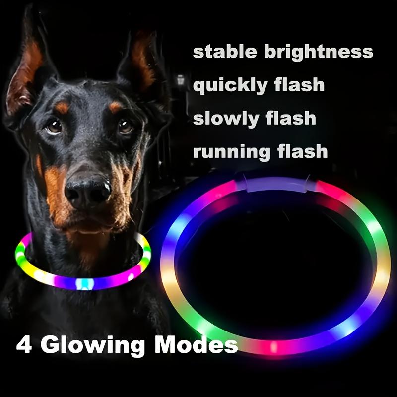 Adjustable USB Rechargeable LED Dog Collar Multi-Color Soft 4 Flashing Modes Cut- to- Fit Design for Nighttime Safety Visibility