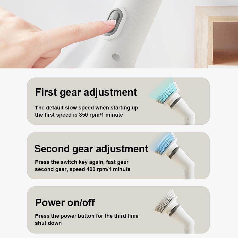 8 In 1 Household Cleaning Brush 2 Gears Cordless Spin Scrubber USB Charge Handheld Cleaning Brush for Bathroom Tub Wall Tiles Floor Kitchen