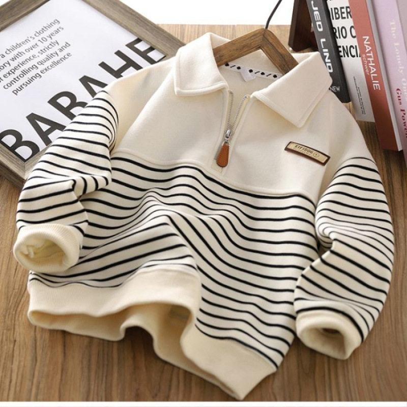 Boys Striped Polo Sweatshirt Spring Autumn Thin Long Sleeve Jacket For Big Kids 120