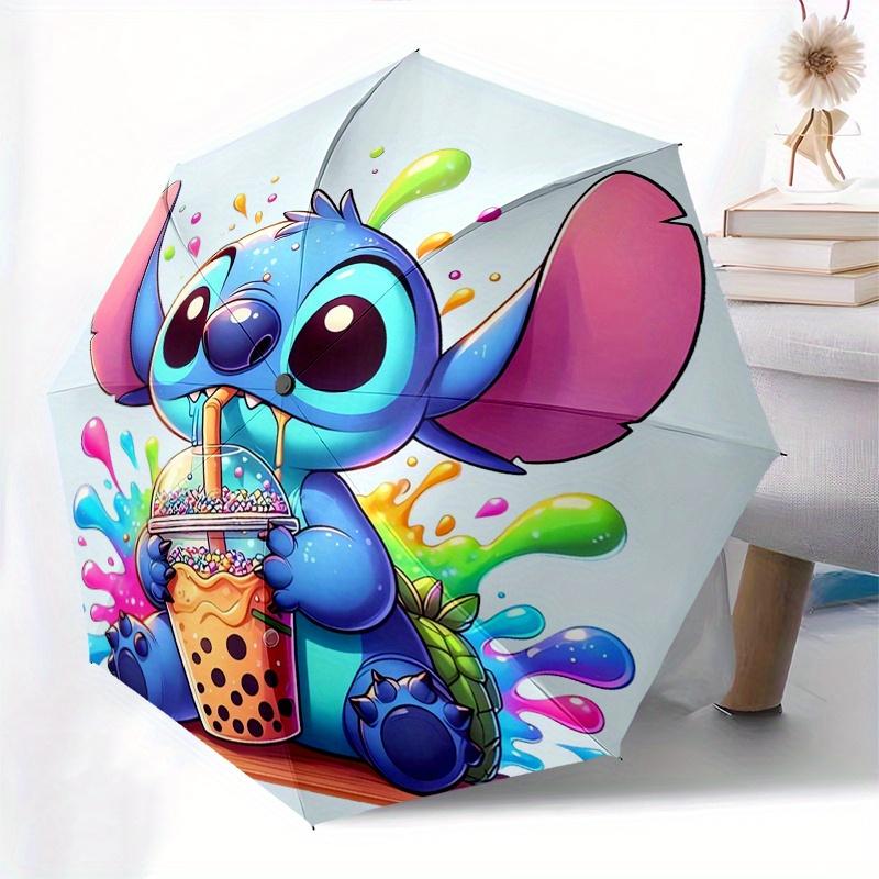 Stitch,Bubble Tea Themed folding umbrella, the best choice for gift giving, 8 ribs, casual, durable, lightweight and portable travel umbrell