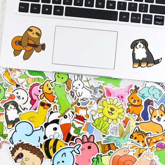 50Pcs Graffiti Sticker Waterproof Clear Printing DIY PVC Cute Cartoon Animal Pig Pattern Laptop Skateboard Decal Stationery Supplies